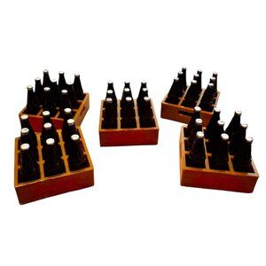 Lot of 5 Miniature Plastic Toy Coke Coca-Cola 9 Bottle Wooden Crates Case